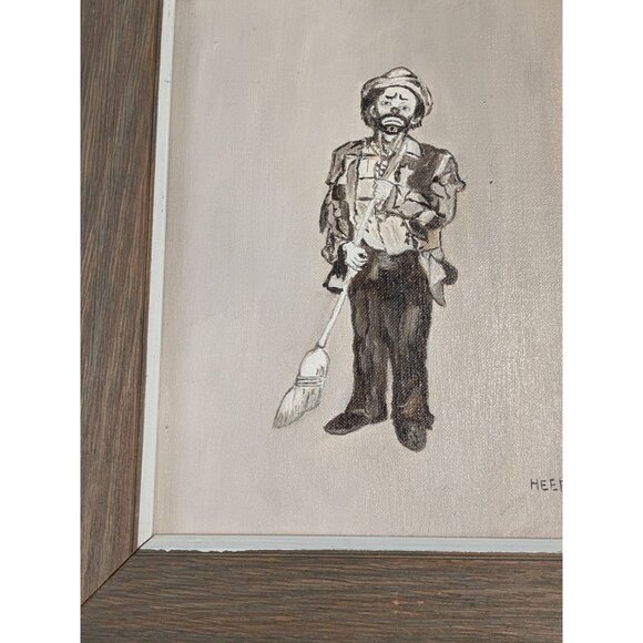 Oil Painting "The Clown" Heep Rustic Wood Frame Greenwich Village 1967 moody sad - Picture 8 of 16